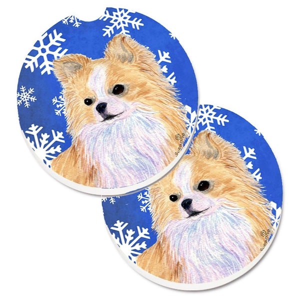 Carolines Treasures Chihuahua Winter Snowflakes Holiday Set of 2 Cup Holder Car Coaster SS4611CARC - main